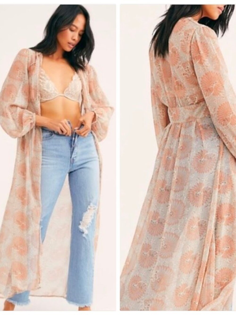 Free People Valerie Duster In Pastel Florals Size XS